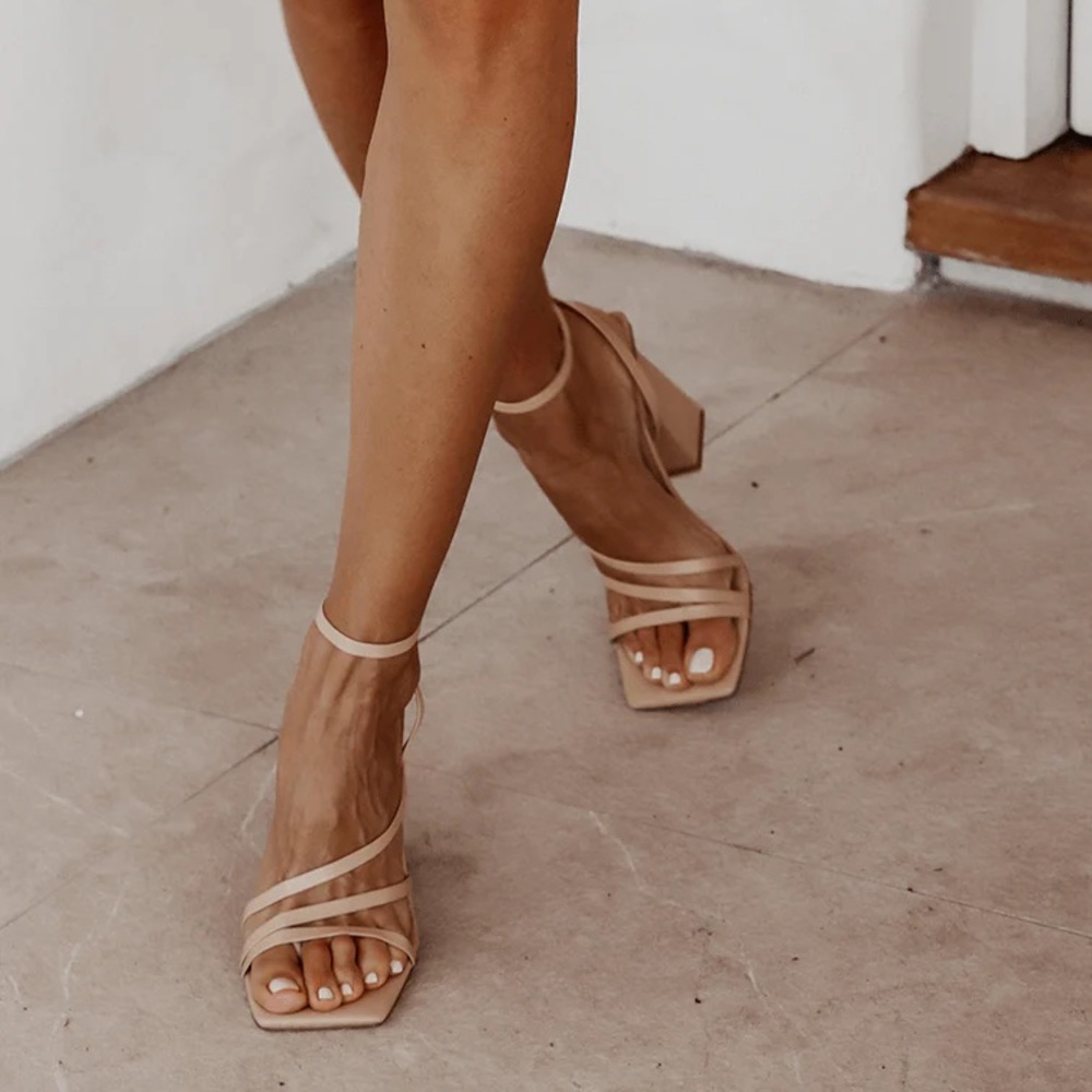 Covet Shoes Gigi Nude Heels - Strappy Block Heels